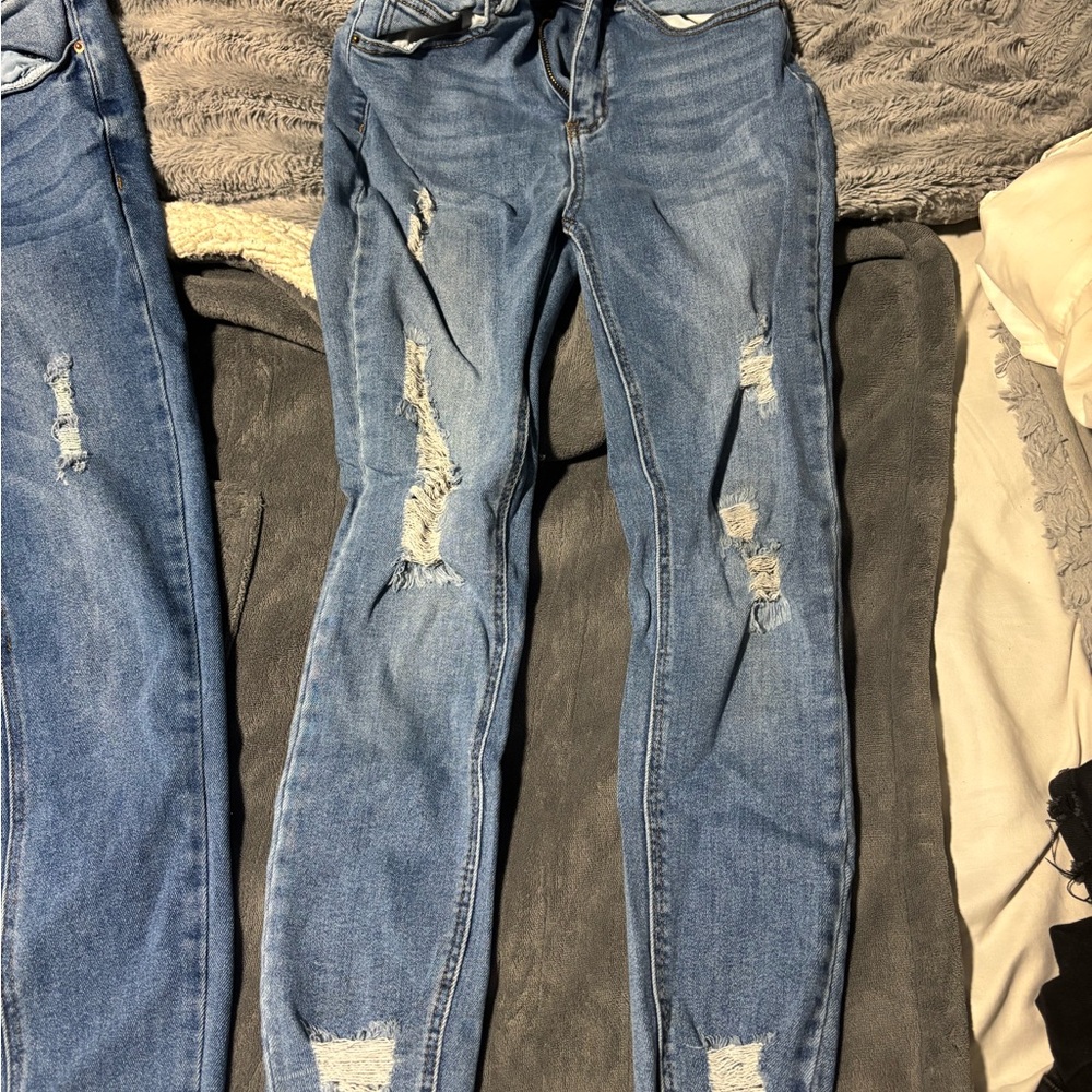 Wax Jean Women's Ripped Skinny Jeans in Blue